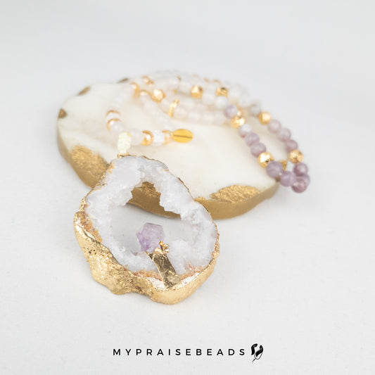 White Agate Ombre & Crystal Tasbih