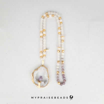 NEW - White Agate Ombre & Crystal Tasbih