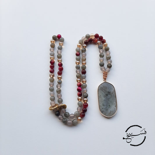 labradorite & fuchsia tiger eye tasbih