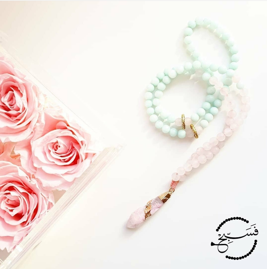 Rose Quartz Amazonite Amethyst Muslim Prayerbeads | top Tasbih