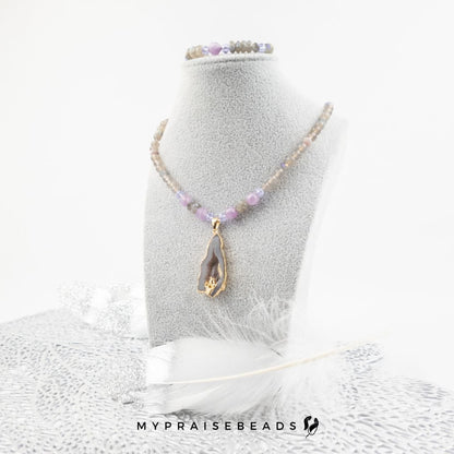 Grey and Purple Magnetic Necklace & Bracelet Set