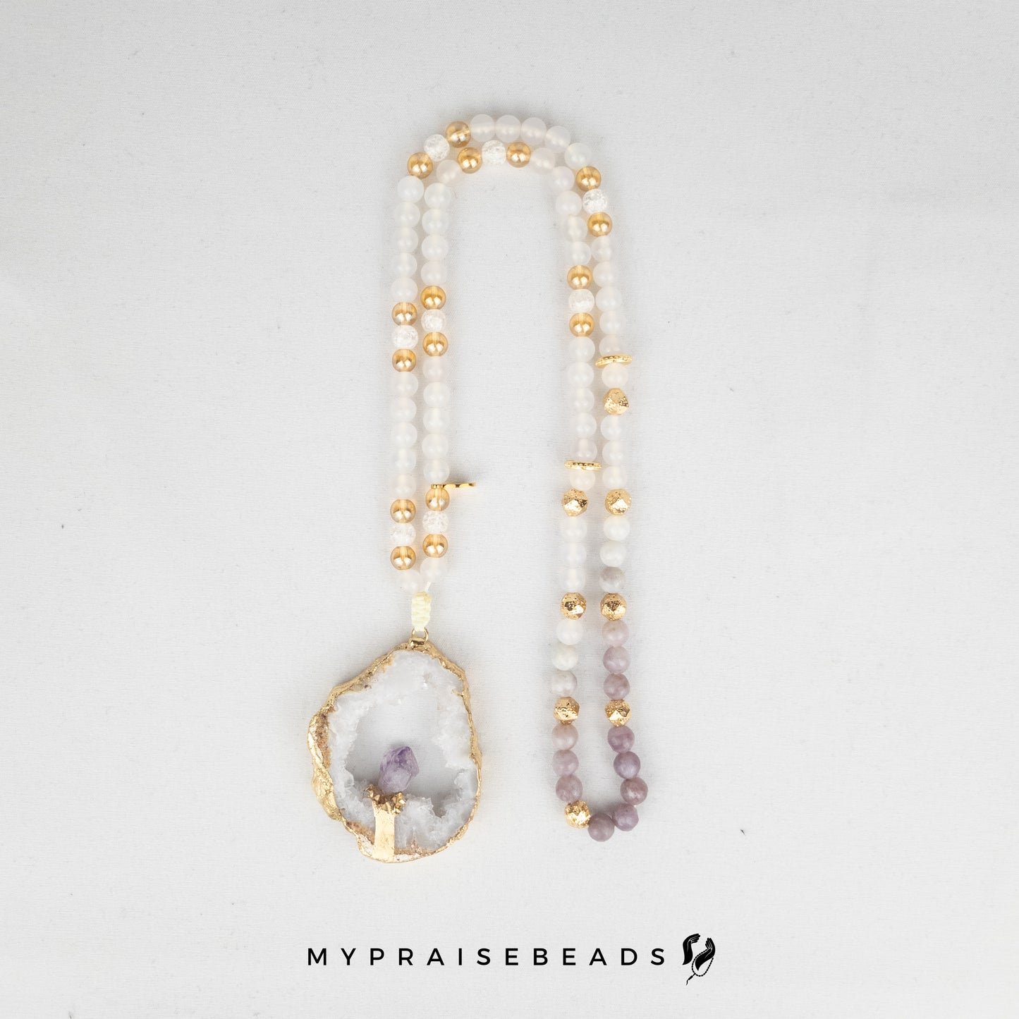 White Agate Ombre & Crystal Tasbih