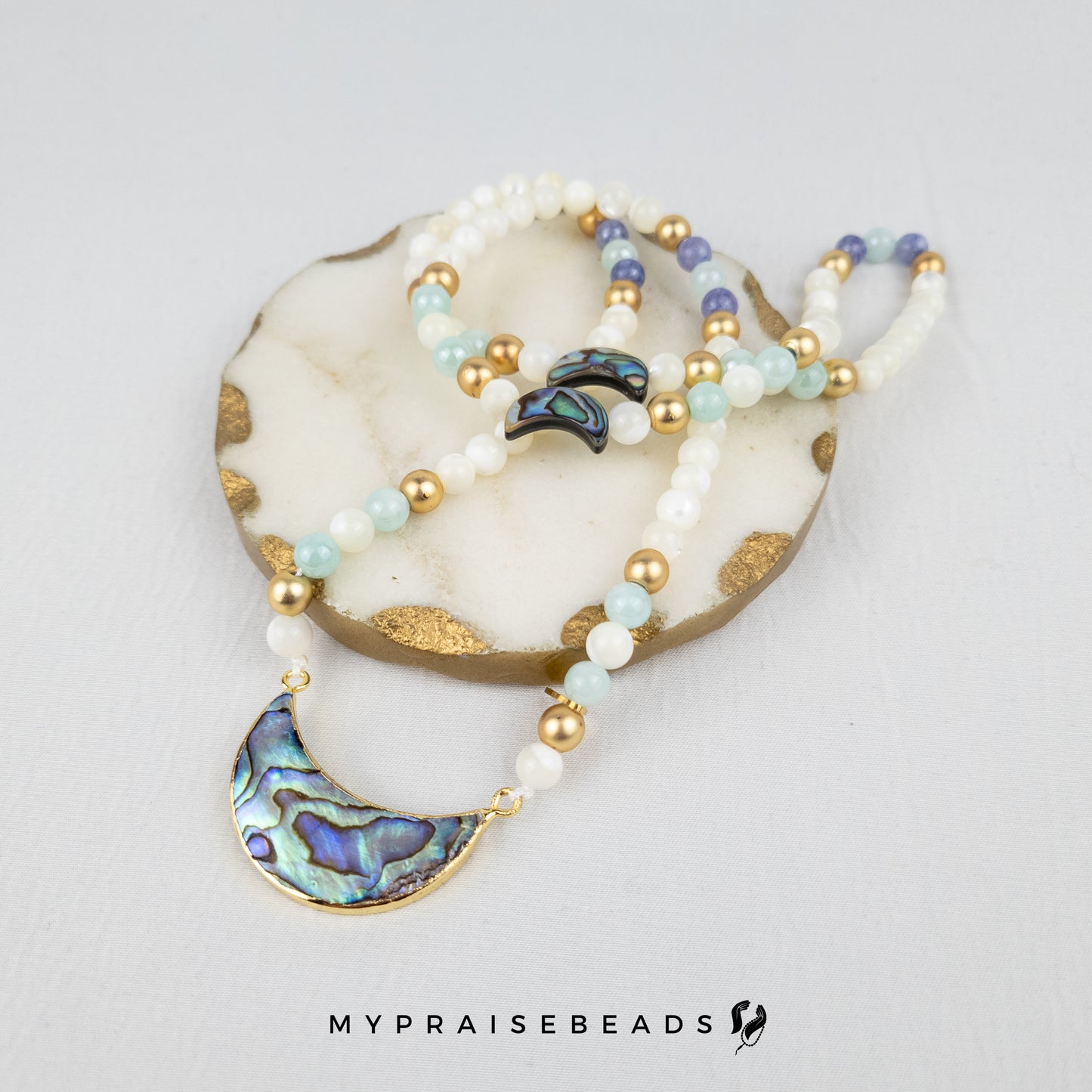 Abalone & Trochus Shell Moon Tasbih