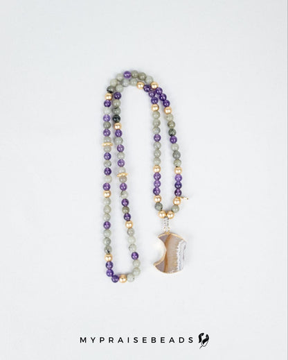Spectrolite & Amethyst Crescent Tasbih
