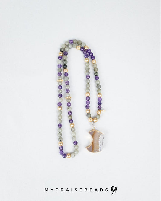Spectrolite & Amethyst Crescent Tasbih