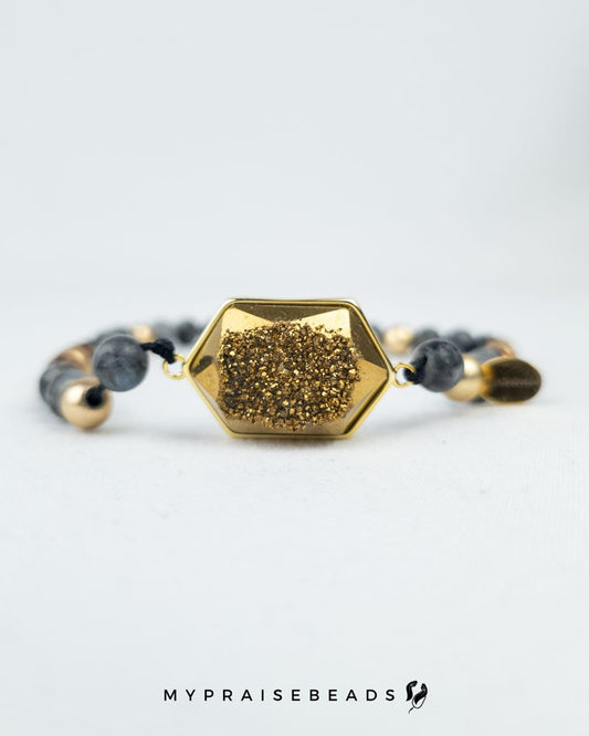 Labradorite & Gold Druzy Tasbih