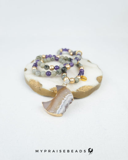 Spectrolite & Amethyst Crescent Tasbih