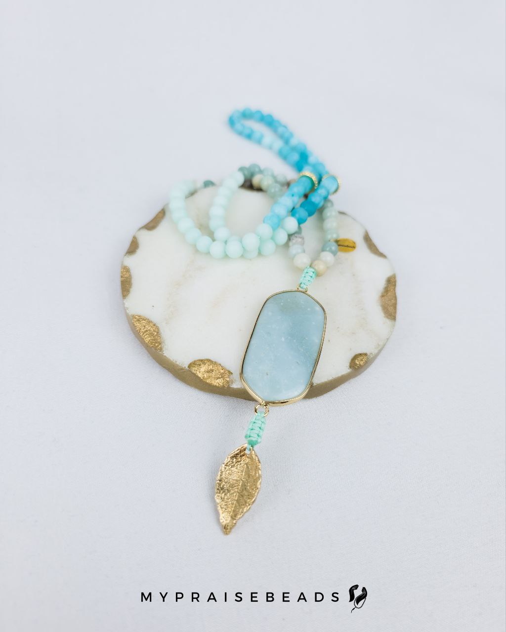 Shades of Amazonite & Gold Leaf Tasbih