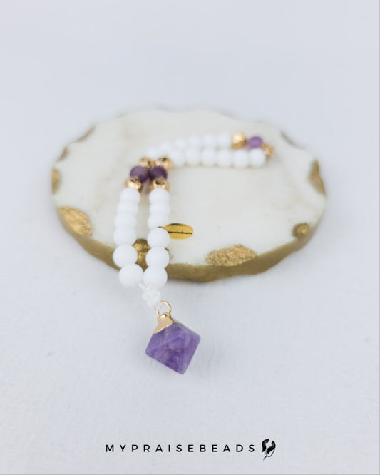 Purple & White 33 Bead Tasbih