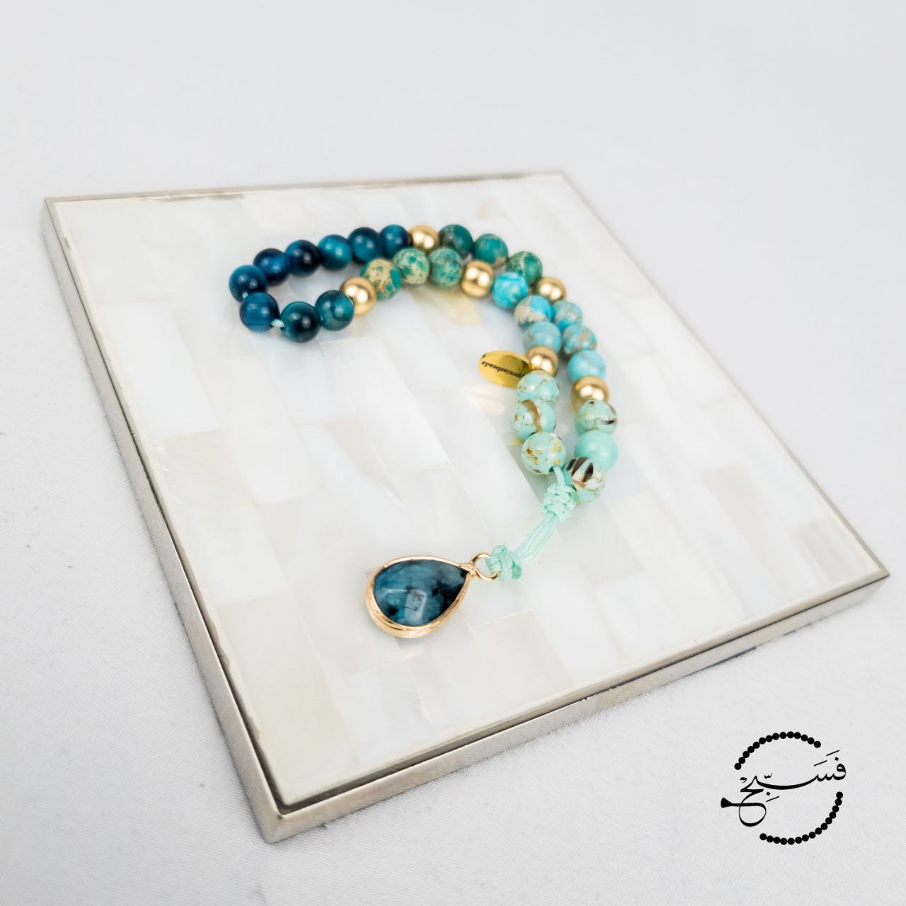 turquoise sea sediment & tiger eye bracelet